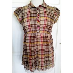 Forever plaid short sleeve blouse